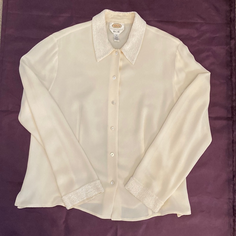 100% silk sequin embellished shirt